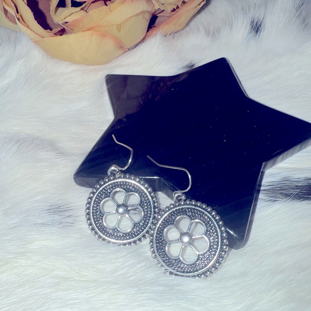 New Floral Earrings flower of life sterling silver plated gift boho geometric
